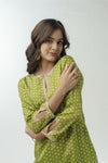 Parrot green bandhani hand embroidered straight kurta set