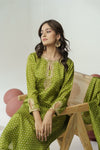 Parrot green bandhani hand embroidered straight kurta set