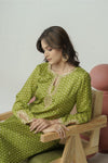 Parrot green bandhani hand embroidered straight kurta set