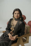 Jet black hand embroidered a-line kurta set
