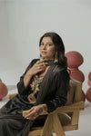 Jet black hand embroidered a-line kurta set
