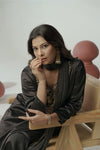 Jet black hand embroidered a-line kurta set