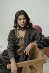 Jet black hand embroidered a-line kurta set