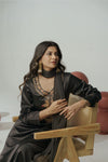 Jet black hand embroidered a-line kurta set