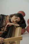 Jet black hand embroidered a-line kurta set