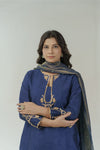 Navy blue hand embroidered straight kurta set