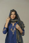 Navy blue hand embroidered straight kurta set