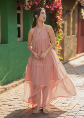 Dusty Pink Halter Neck Semi Sheer Maxi Dress