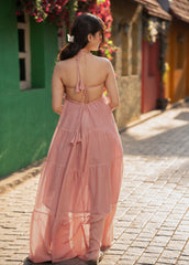 Dusty Pink Halter Neck Semi Sheer Maxi Dress