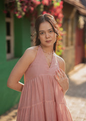 Dusty Pink Halter Neck Semi Sheer Maxi Dress
