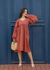 Rusty brown linen midi dress for women