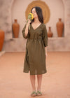 Army green linen wrap dress 