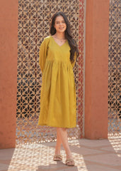 Pastel olive yellow dress for women 