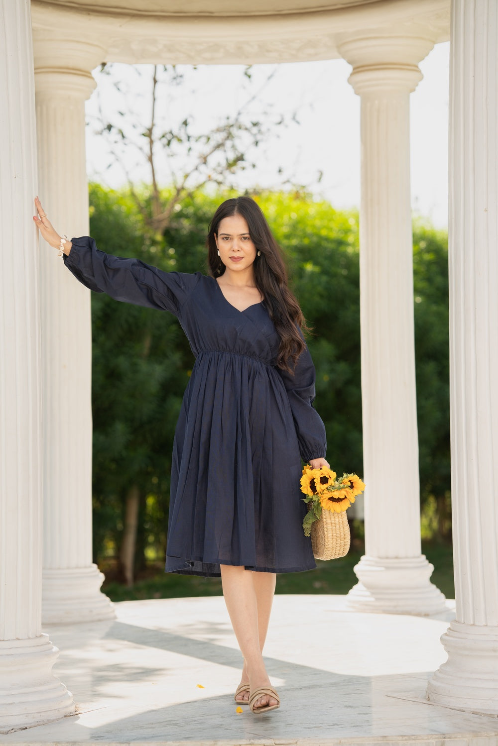 Navy Blue Linen Dress for women online