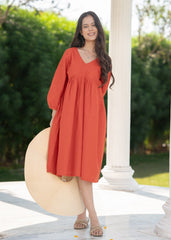 Linen summer orange dress online at best price