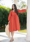Puff sleeves one piece Linen dresses for women 