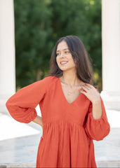 Elegant V Neck orange dress online