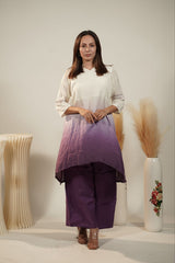 Purple & Off White A-Line Kurta Set