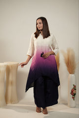 Cream Purple A-Line Kurta Set 