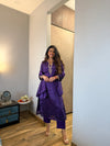 Violet bandhani hand embroidered straight kurta set