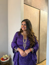 Violet bandhani hand embroidered straight kurta set