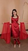 The Aaryamani Red Gaji Silk Set.