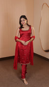The Aaryamani Red Gaji Silk Set.