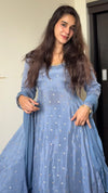Subdued Blue Flared Anarkali.