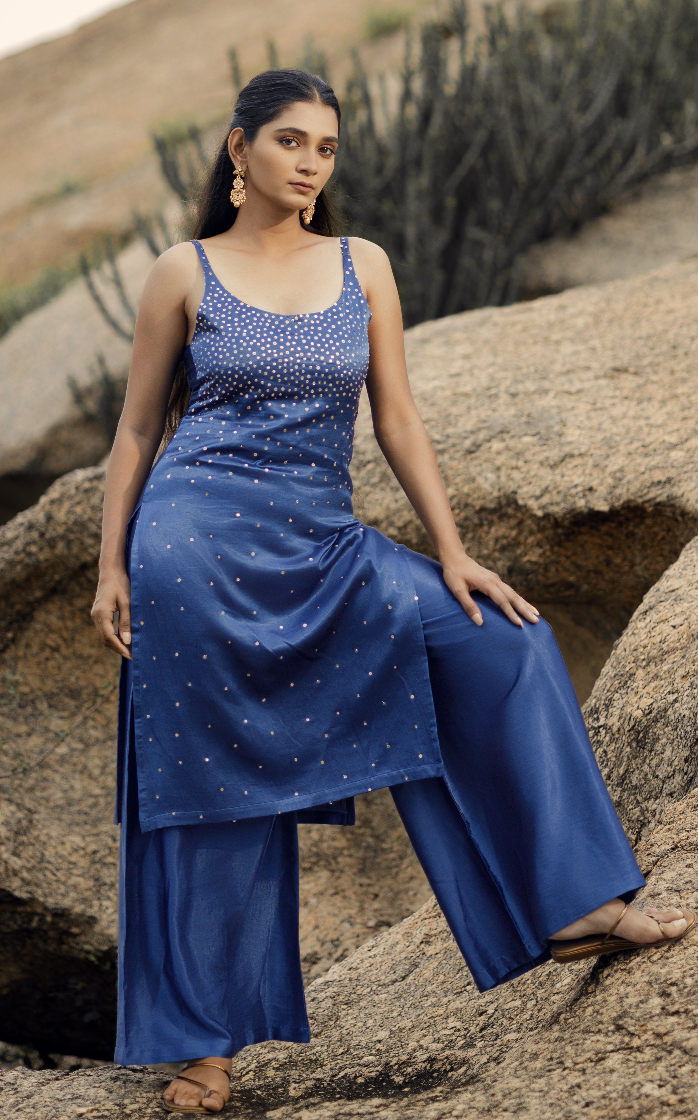 SPARKAL SAPPHIRE SEQUINS KURTA AND PALAZZO