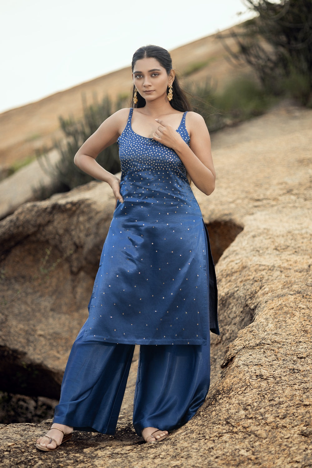 SPARKAL SAPPHIRE SEQUINS KURTA AND PALAZZO