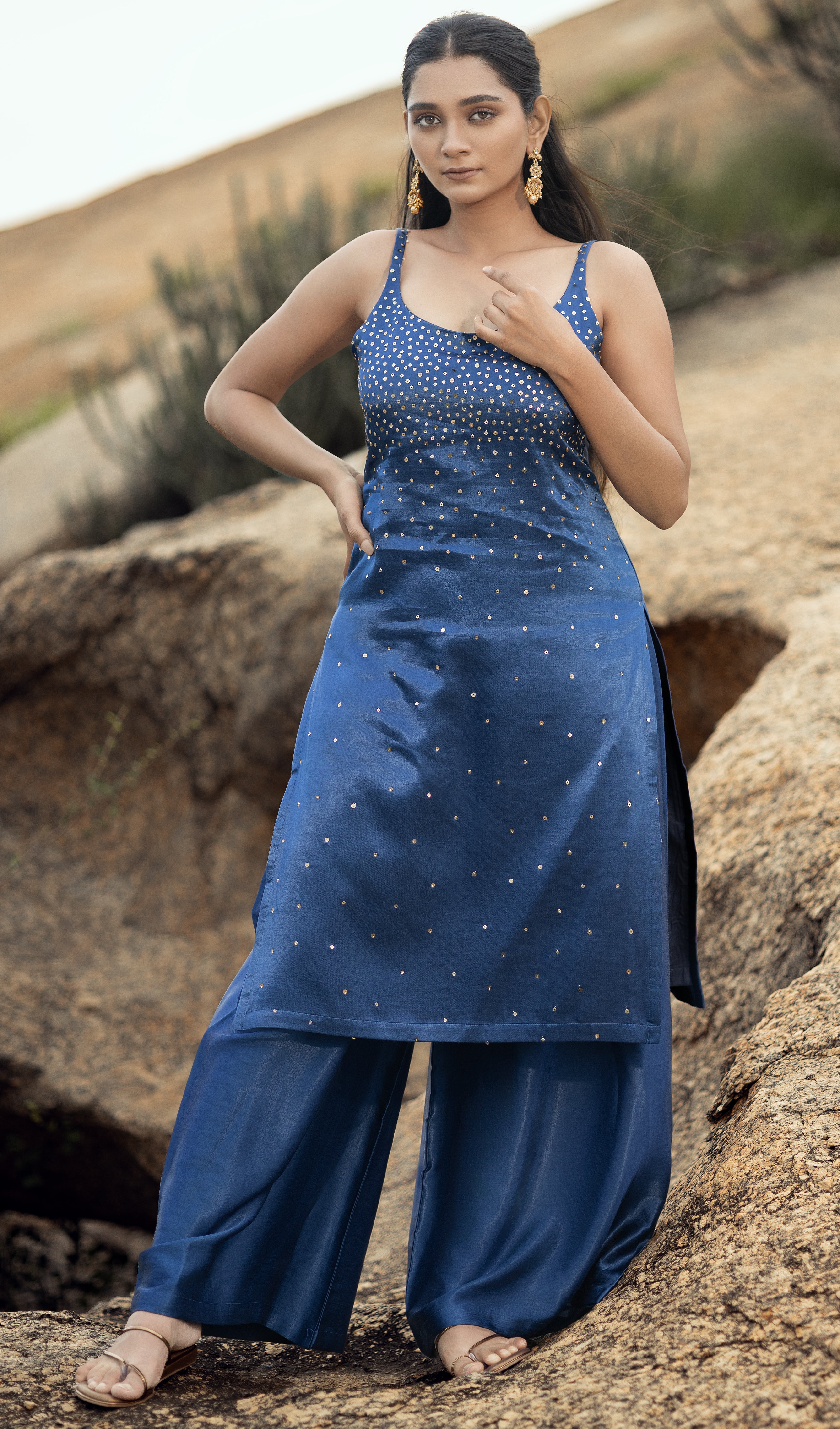 SPARKAL SAPPHIRE SEQUINS KURTA AND PALAZZO