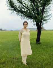 CREAM TISSUE SILK KURTA SET