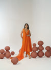 Orange hand embroidered anarkali set