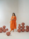 Orange hand embroidered anarkali set