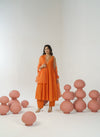 Orange hand embroidered anarkali set