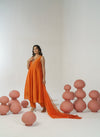Orange hand embroidered anarkali set