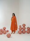 Orange hand embroidered anarkali set