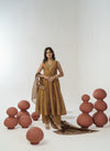 Brown hand embroidered anarkali set