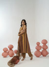 Brown hand embroidered anarkali set