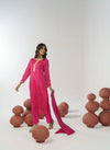 Rani pink bandhani hand embroidered straight kurta set