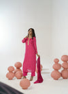 Rani pink bandhani hand embroidered straight kurta set