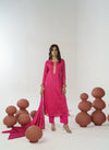 Rani pink bandhani hand embroidered straight kurta set