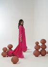 Rani pink bandhani hand embroidered straight kurta set