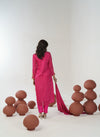 Rani pink bandhani hand embroidered straight kurta set