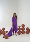 Violet bandhani hand embroidered straight kurta set