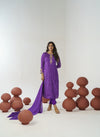Violet bandhani hand embroidered straight kurta set