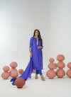 Royal blue bandhani hand embroidered straight kurta set