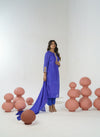 Royal blue bandhani hand embroidered straight kurta set