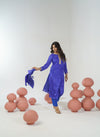 Royal blue bandhani hand embroidered straight kurta set