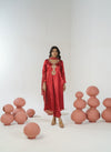 Cherry red hand embroidered a-line kurta set